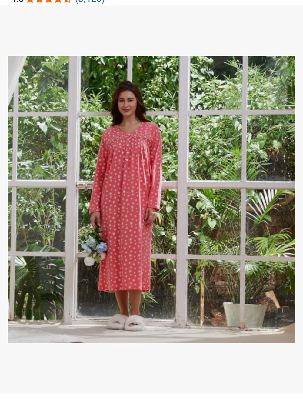 Keyocean Long Sleeve Snowflakes Cotton Nightgown Size L